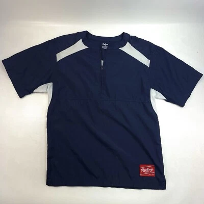 Pullover Rawlings 1/4 Cremallera Azul Marino Atlético Béisbol Sólido Rompevientos Talla S Foto 1 de 4