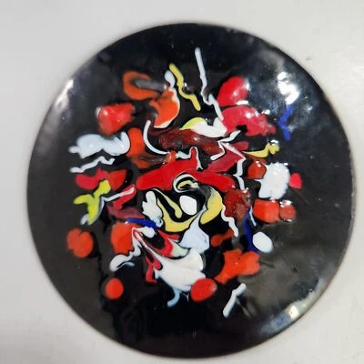 LG Copper Enamel Brooch Pin Modernist Abstract Style Artist Made MCM + Box Scarf - Image 1 of 4