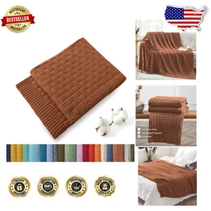 Warm and Cozy 50 x 60 Inch Cotton Knitted Throw Blanket - Perfect for Snuggling - Picture 1 of 9