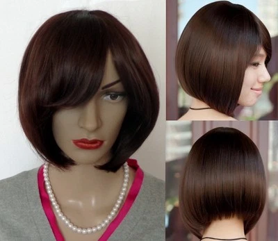 Peluca de Alta Calidad Lindo Corte de Pelo Marrón Oscuro Kanekalon Peluca Recta Aspectos Naturales Peluca Foto 1 de 4