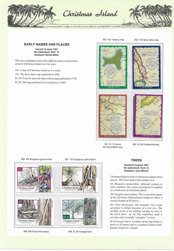 Juego Places & Trees MUH 1991 8 pulgadas soportes transparentes en página de 7 mares vendido según escaneo Foto 1 de 1