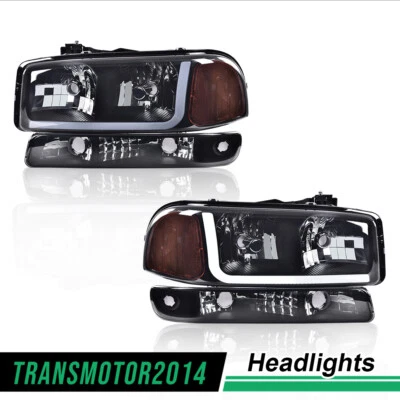LED DRL Headlights W/ Bumper Signal Lamps Smoked Fit For 99-07 GMC Sierra Yukon - Image 1 of 4