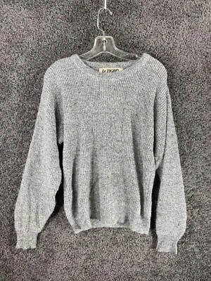 Vintage Le Tigre Sweater Men Medium Heather Gray 100% Acrylic Crew Neck Pullover - Image 1 of 4