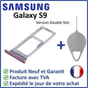 TIROIR SUPPORT CARTE DOUBLE SIM ET MICRO SD DU SAMSUNG GALAXY S9 VIOLET + OUTIL - Photo 1 sur 4