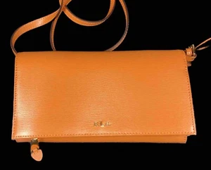 R.L.L. Lauren Ralph Lauren Cow Orange ๐ Leather Organizer Wallet Crossbody Bag - Picture 1 of 9