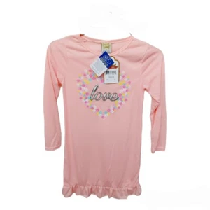 Sweet n Sassy Girls Pink Nightgown Pajamas-8-LOVE-Hearts-Ruffles-Long Sleeves - Picture 1 of 2