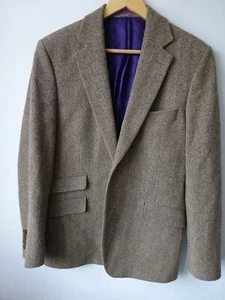 Saville Row By William Hunt Wool Blazer Brown Herring Bone 40R Single Breasted - Picture 1 of 12