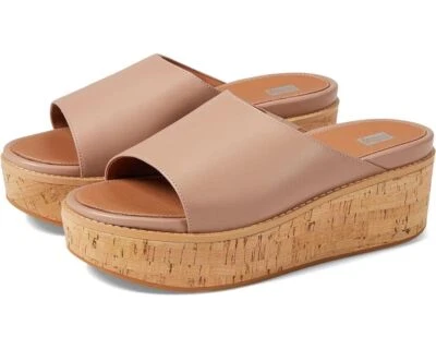 Sandalias FitFlop Eloise FT5-137 para mujer cuero beige corcho envoltura cuña Foto 1 de 4