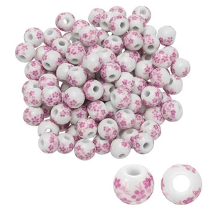 120 Pcs 10mm Porcelain Flower Beads for Jewelry Making, Pink Floral - Picture 1 of 6