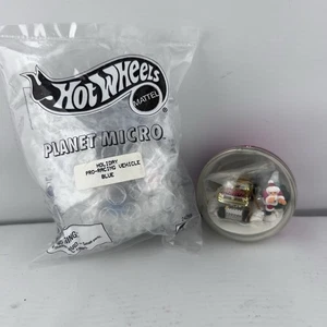 1999 Two Hot Wheels Planet Micro Christmas Holiday Ball Ornaments Blue Red New - Picture 1 of 7
