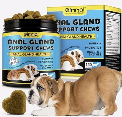 150 OIMMAL ANAL GLAND HEALTH SUPPORT DOG CHEWS TREATS PROBIOTICS - Beef Flavour.
