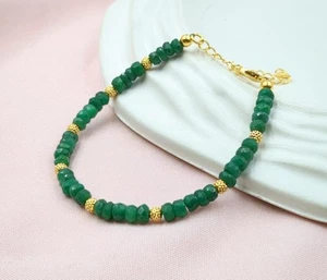 Hermosa pulsera de 6-8" con cuentas de piedras preciosas de rondelle facetadas de jade esmeralda verde para mujer - Imagen 1 de 16