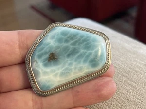Vintage Natural Larimar Mounted In Sterling Silver 925 Brooch Pin - Picture 1 of 6
