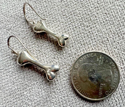 STERLING SILVER 925 DOG BONE EARRINGS VERY UNIQUE SIGNED K  NICE - Image 1 of 4