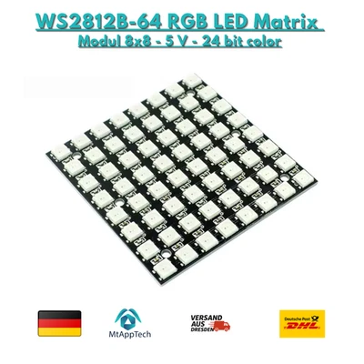 WS2812 - 64 8x8 RGB-LED-Matrix | 64 5050 LEDs für helle Farben | für Arduino - Bild 1 von 3
