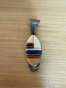 Native American Navajo David Rosales Inlay Multi Stone Sterling Pendant - Picture 1 of 4