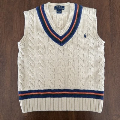 Chaleco Suéter Polo Ralph Lauren Niños Talla 6 Beige Tejido con Cable Preppy De Colección Foto 1 de 4