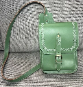 Stanley Street Lucy All Leather Crossbody Saddle Bag Embroidered Detail - Picture 1 of 9