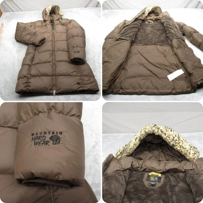 Chaqueta de Plumón Mountain Hardwear Mujer Mediana Marrón Parka Piel Capucha Puffer Gruesa Foto 1 de 4
