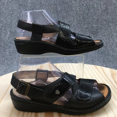 Finn Comfort Sandals Womens 38 Jersey Strappy Black Leather Open Toe Buckle - Image 1 of 4