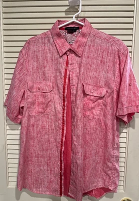 Tulliano Shirt Mens Large pink/red/white color weave Short Sleeve,  Dbl pocket - Image 1 of 4