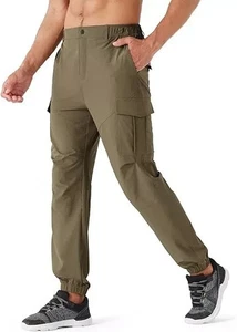 URBEST Mens Lightweight Work Trousers Dark Khaki 42 Cargo Multi-Pocket Pants - Picture 1 of 7