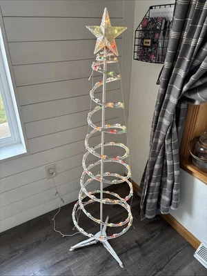 Vintage Metal Spiral Christmas Tree Colored Lights Star Topper Tested 57” - Image 1 of 4