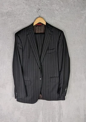 ISAIA Napoli Black with Grey Pinstripe Wool Suit : UK 38 R W 34 Made in Italy - Image 1 of 4