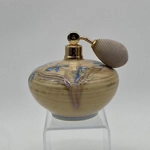 ELEGANT CERAMIC PERFUME BOTTLE IRIS FLOWERS ATOMIZER HANDMADE ARTIST SIGNED - Picture 1 of 16