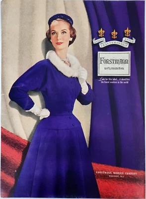 Vestido Forstmann Púrpura Lana Mujer Moda Vintage 1952 Publicidad Revista Impresión NJ Foto 1 de 3