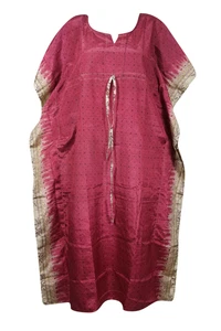 Dark Pink Maxi Kaftan Kimono Sleeves Printed Loose Beach Cover Up Housedress 2XL