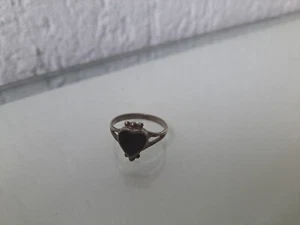Bel Vecchio Anello, 925 Argento Con Onice Nero, Cuore - Foto 1 di 4