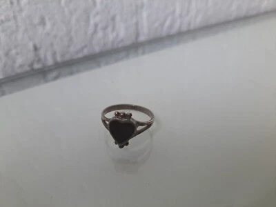 Hermoso Anillo De Vejez, Plata 925 Con Ónix Negro, Corazón - Imagen 1 de 4