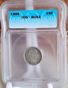 1899 10C Barber Dime ICG AU53 - Picture 1 of 2