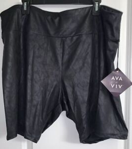 Ava & Viv Plus Size 3X 24W-26W High-Waisted Faux Leather Black Biker Shorts