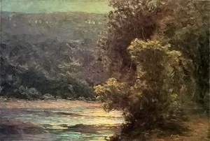 Oil painting john ottis adams - moonlight on the whitewater stream landscape art - Picture 1 of 1