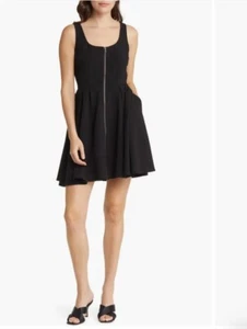 Chelsea28 Black Zip Front Skater Sleeveless Mini Dress Pockets Size M NEW! - Picture 1 of 6
