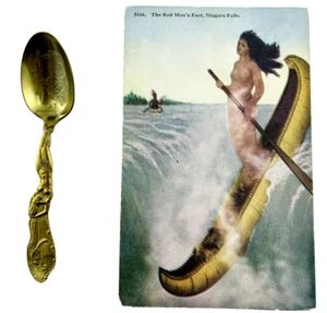 Vintage The Red Man’s Fact Niagara Falls Spoon And Postcard Set - Souvenir  - Picture 1 of 5