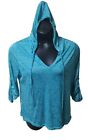 The Balance Collection By Marika Hooded Top Turquoise Roll Tab Slv Burnout Sz 1X