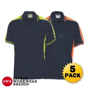 5 X DNC Workwear Mens Poly Cotton Knit Panel Polo Shirt Short Sleeve Navy 5214 - Picture 1 of 3