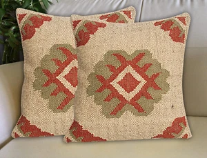 Copricuscino Kilim Indiano Fatto a Mano Vintage Quadrato Cuscino Tessuto a Mano 18X18 (2pz) - Foto 1 di 5