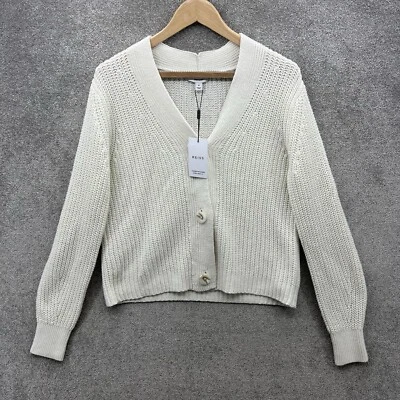 Кардиган женский Reiss средний белый хлопок лен коренастый вязаный джемпер с V-образным вырезом Ariana - Изображение 1 из 4