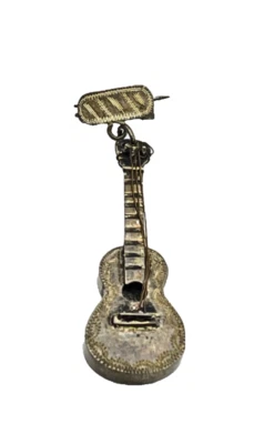 Vintage Sterling Silver 925 Pendant/Brooch Acoustic Guitar Pin Made In Mexico - Image 1 of 4