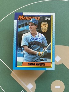 RARE - 2019 Topps Archives OMAR VIZQUEL AUTO #/11 Autograph Mariners 1990 Topps