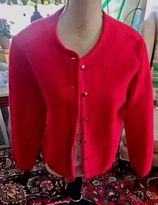 CHAQUETA BLAZER DE LANA HERVIDA ROJA CON BOTONES DECORATIVOS PLATEADOS ♡ TALLA 12 Foto 1 de 4