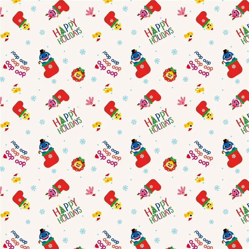 One Roll of BABY SHARK Happy Holidays wrapping paper gift wrap 50 Sq ft NIP - Image 1 of 1