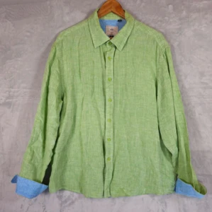Report Collection Resort Men's XXL Green 100% Linen Button Up Shirt Flip Cuff - Picture 1 of 7
