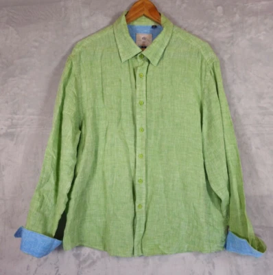 Report Collection Resort Men's XXL Green 100% Linen Button Up Shirt Flip Cuff - Image 1 of 4