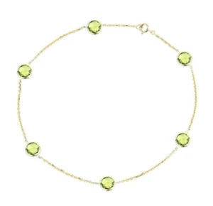 14K Yellow Gold Anklet Bracelet With Peridot Gemstones 11 Inches - Picture 1 of 2