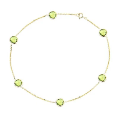 14K Yellow Gold Anklet Bracelet With Peridot Gemstones 11 Inches - Image 1 of 2